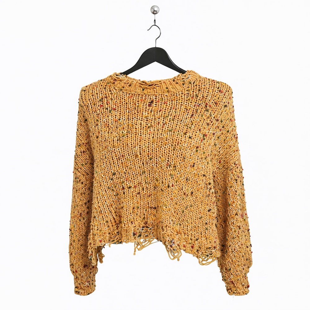 POL Mustard Speckled Distressed Sweater – Size Small PTP 24”